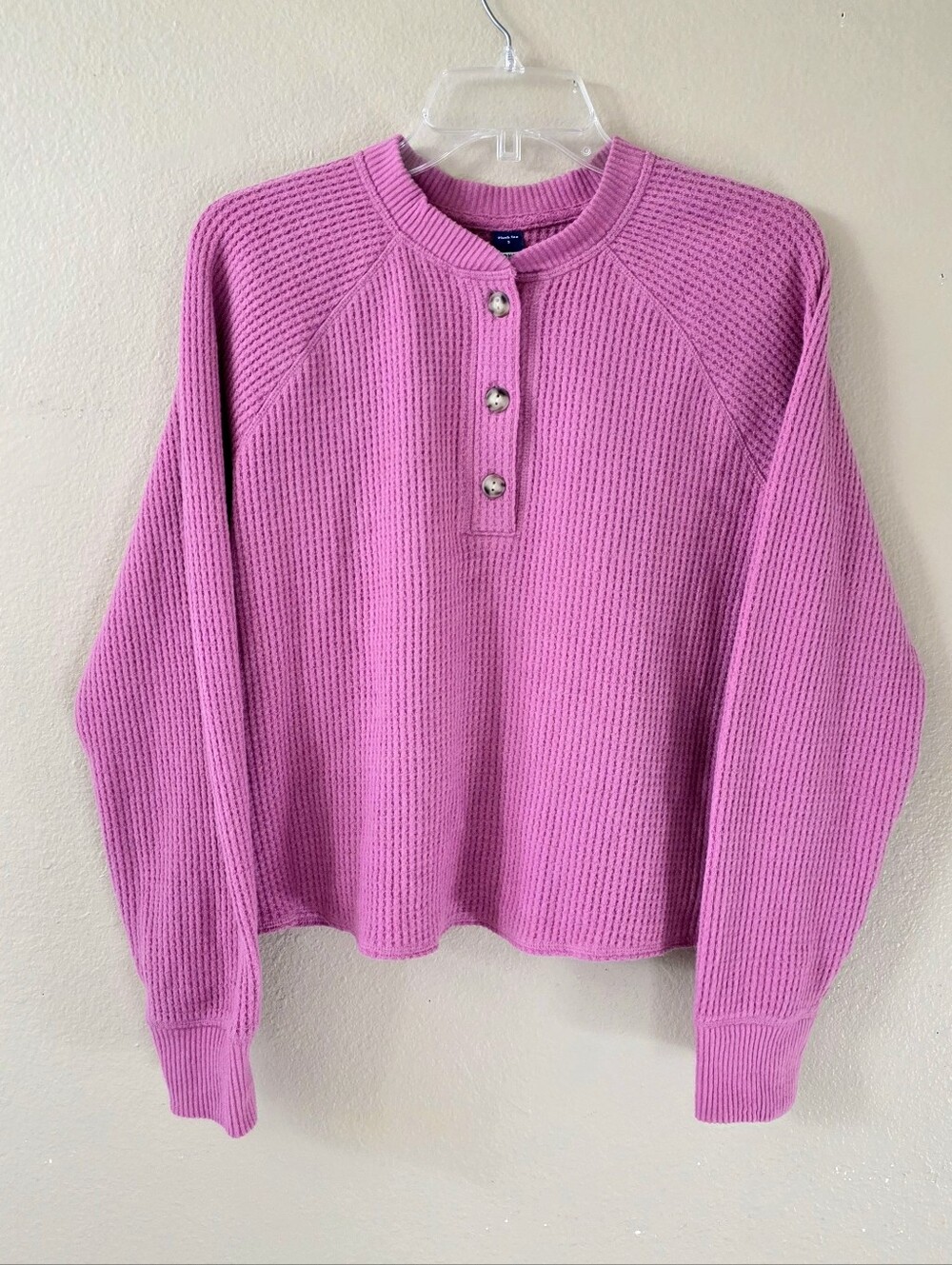 Old Navy Womens Pink Waffle Knit Henley Top - Size Small